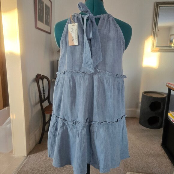 Ruffle Tier Mini Dress in Blue NWT - Picture 2 of 4